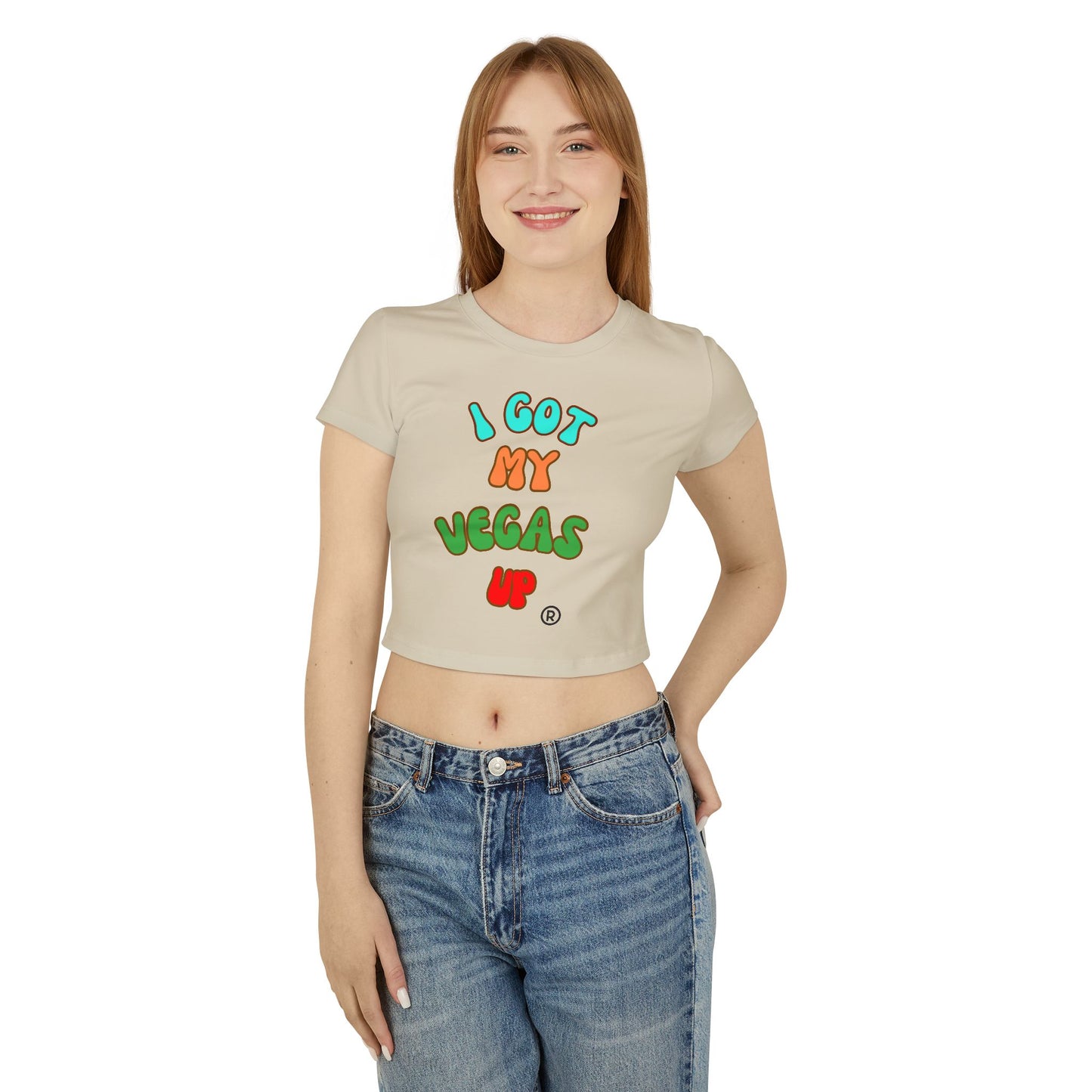 Playful Women's Baby Tee - 'I Got My Vegas Up' Graphic Crop Top