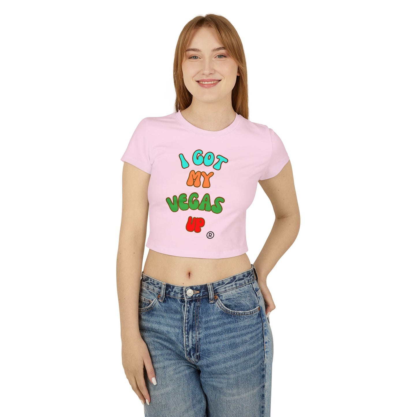 Playful Women's Baby Tee - 'I Got My Vegas Up' Graphic Crop Top