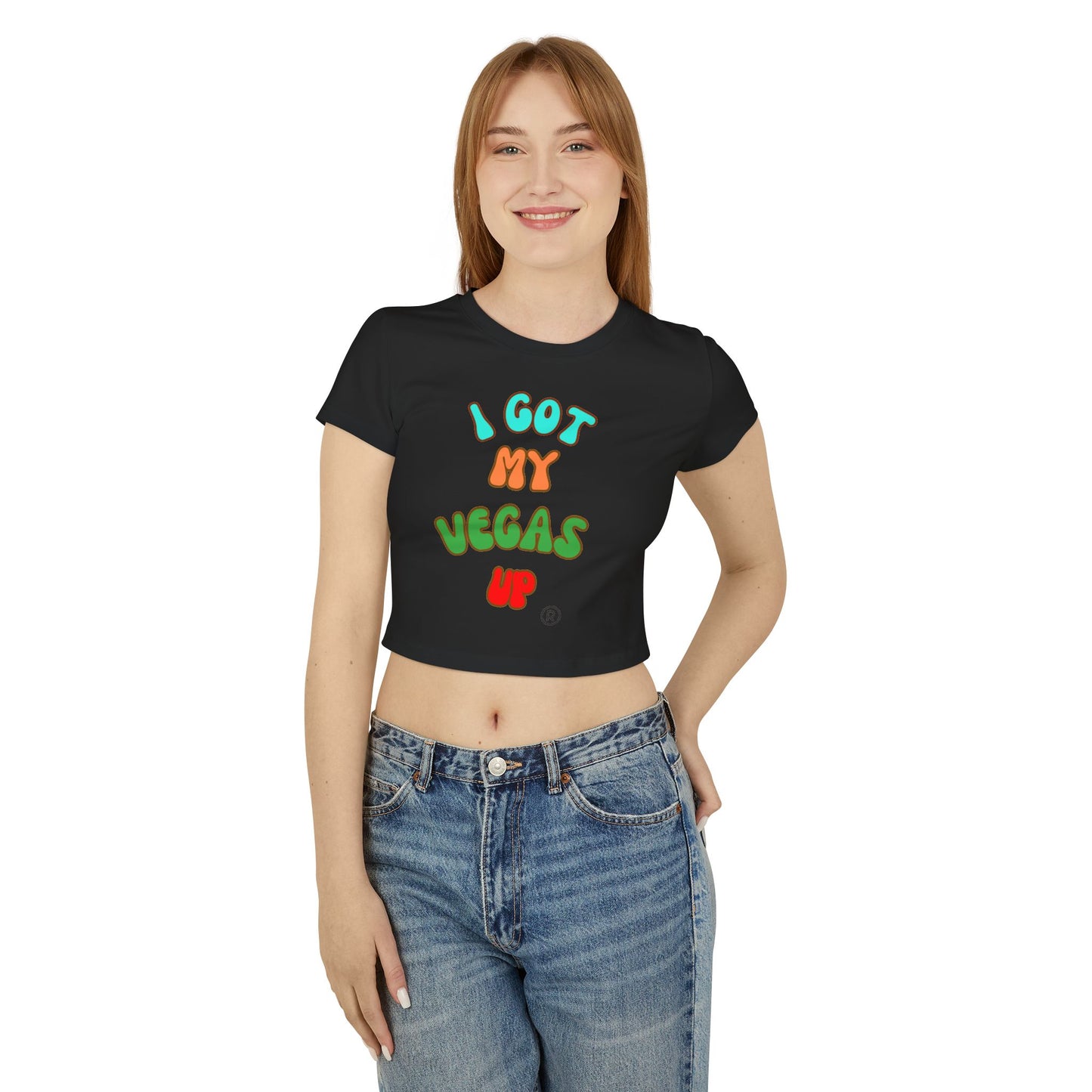 Playful Women's Baby Tee - 'I Got My Vegas Up' Graphic Crop Top