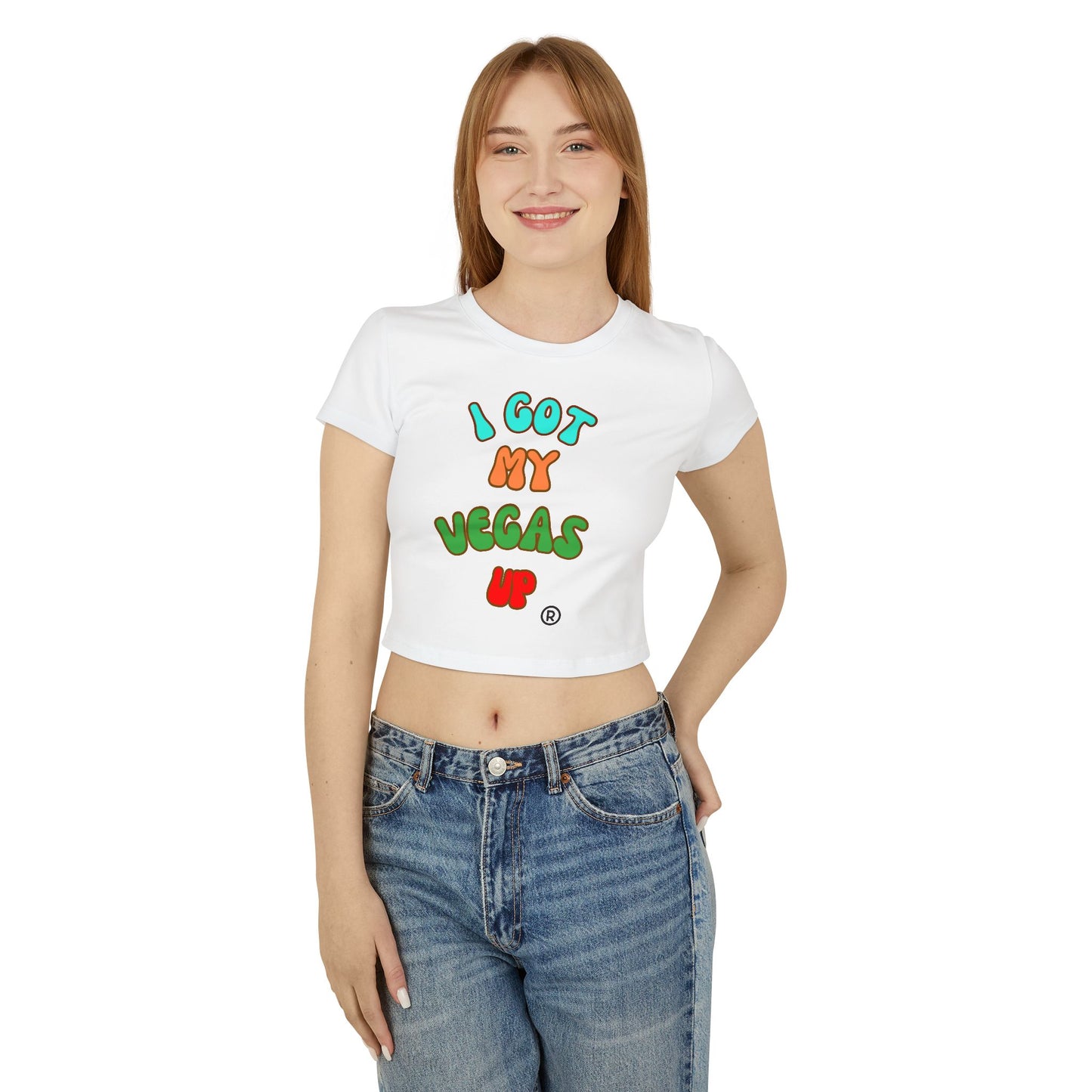 Playful Women's Baby Tee - 'I Got My Vegas Up' Graphic Crop Top