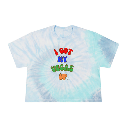 Playful Tie-Dye Crop Tee - "I Got My Vegas Up" - Trendy Women’s Top