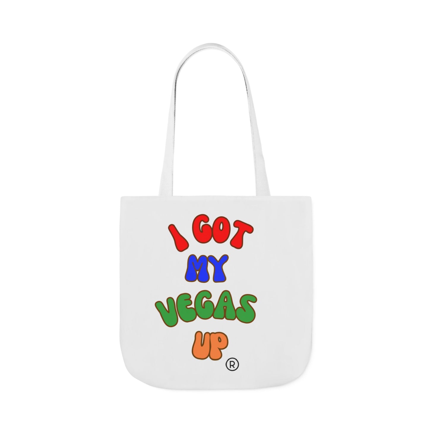 Fun Canvas Tote Bag – "I Got My Vegas Up" – Colorful Straps for Everyday Use